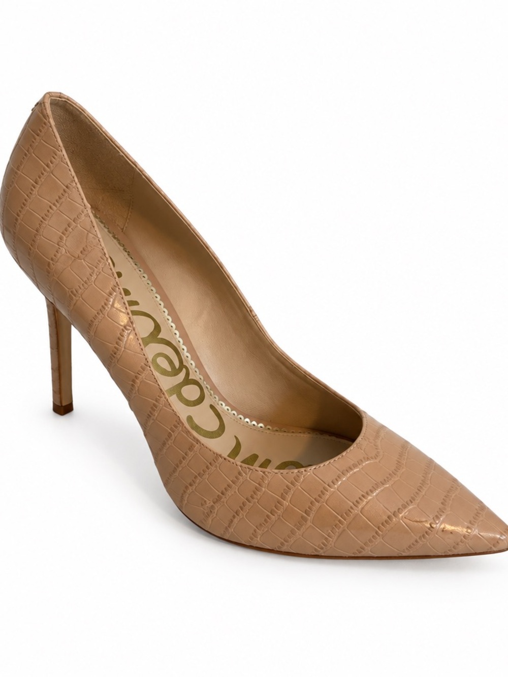 Sam Edelman Size 8.5 Nude Croc Embossed Pointed Toe Pumps Heels